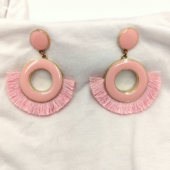 Sugarfix Pink Fringe Donut Earrings - Peachy Tassel Statement Earrings - Picture 2 of 3